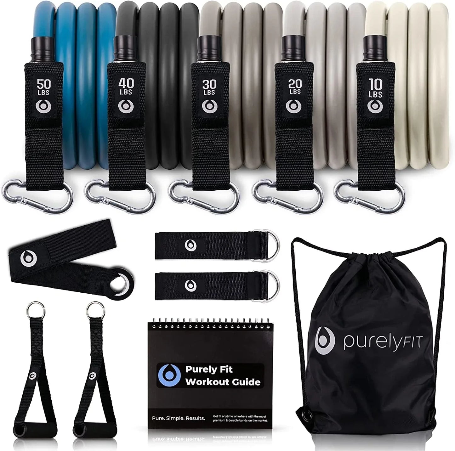 Resistance Bands Set for Men - Build Muscle with Heavy Weight Exercise Bands - Quick Start Workout Guide for Full Body Training - Durable Fitness Tension Bands with Handles, Ankle Cuffs & Door Anchor