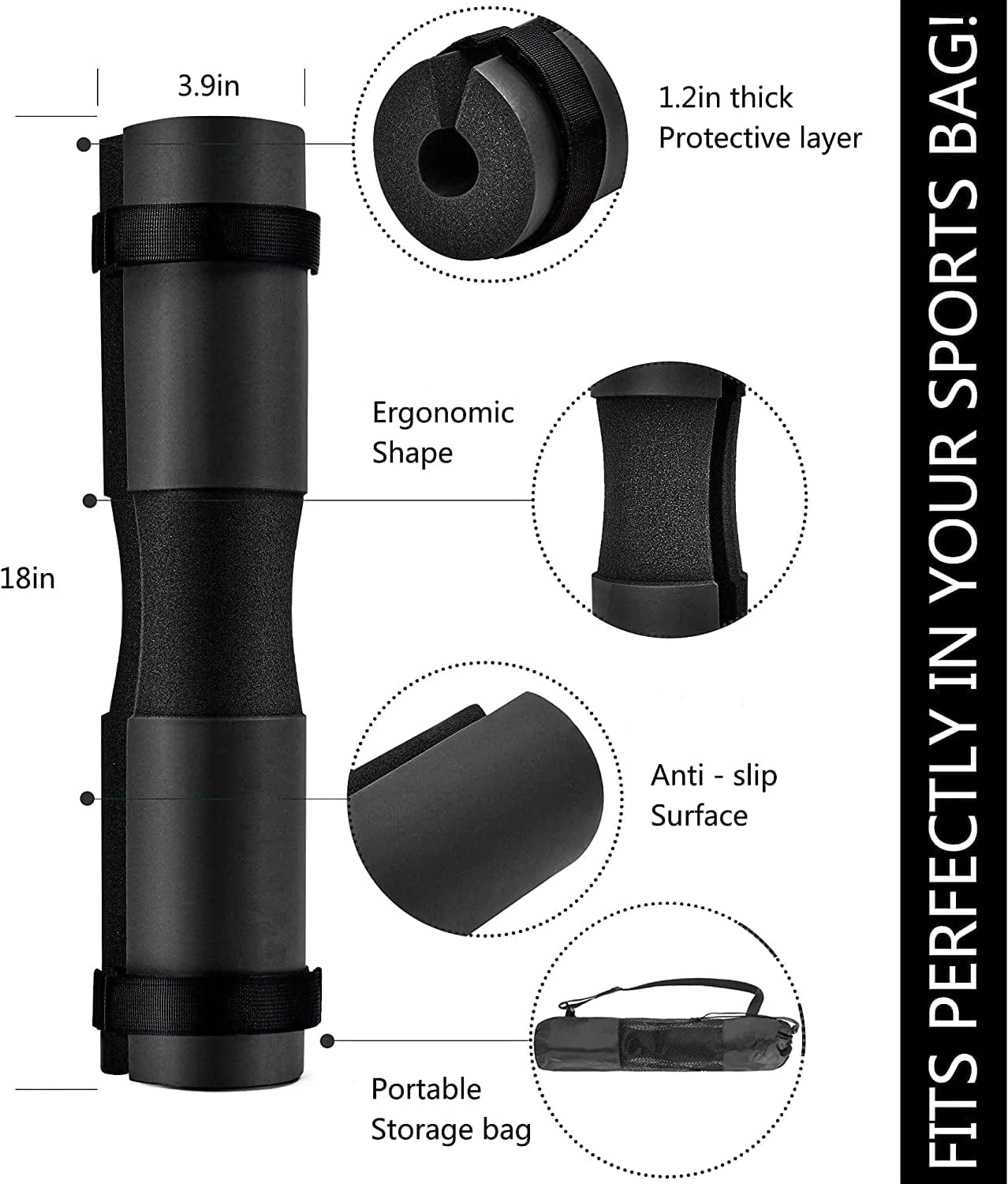 Squat Pad - Foam Barbell Pad for Squats Cushion, Lunges & Bar Padding for Hip Thrusts - Standard Olympic Weight Bar Pad - Provides Cushion to Neck and Shoulders While Training