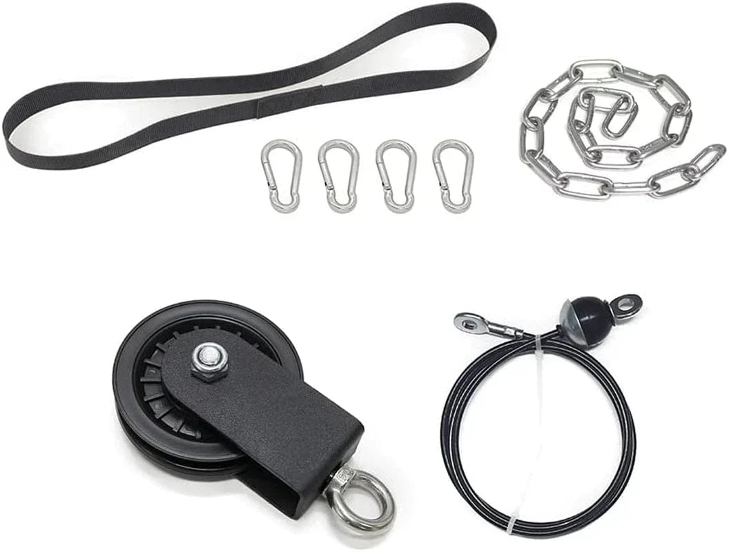 SYL Fitness Cable Pulley System Gym Equipment, Squat Rack Accessories for LAT Pulldown, Tricep, Bicep, Arm Workouts - DIY Home Gym Cable Machine - Weight Plates Loading Pin