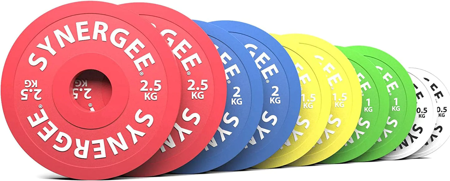 Synergee Rubberized Fractional Plates and Change Plates 0.125 Kg, 0.25 Kg, 0.5 Kg, 1.0 Kg, 1.5 Kg, 2.0 Kg and 2.5 Kg Set. Incremental Weights, Micro Weights for Powerlifting & Olympic Lifting