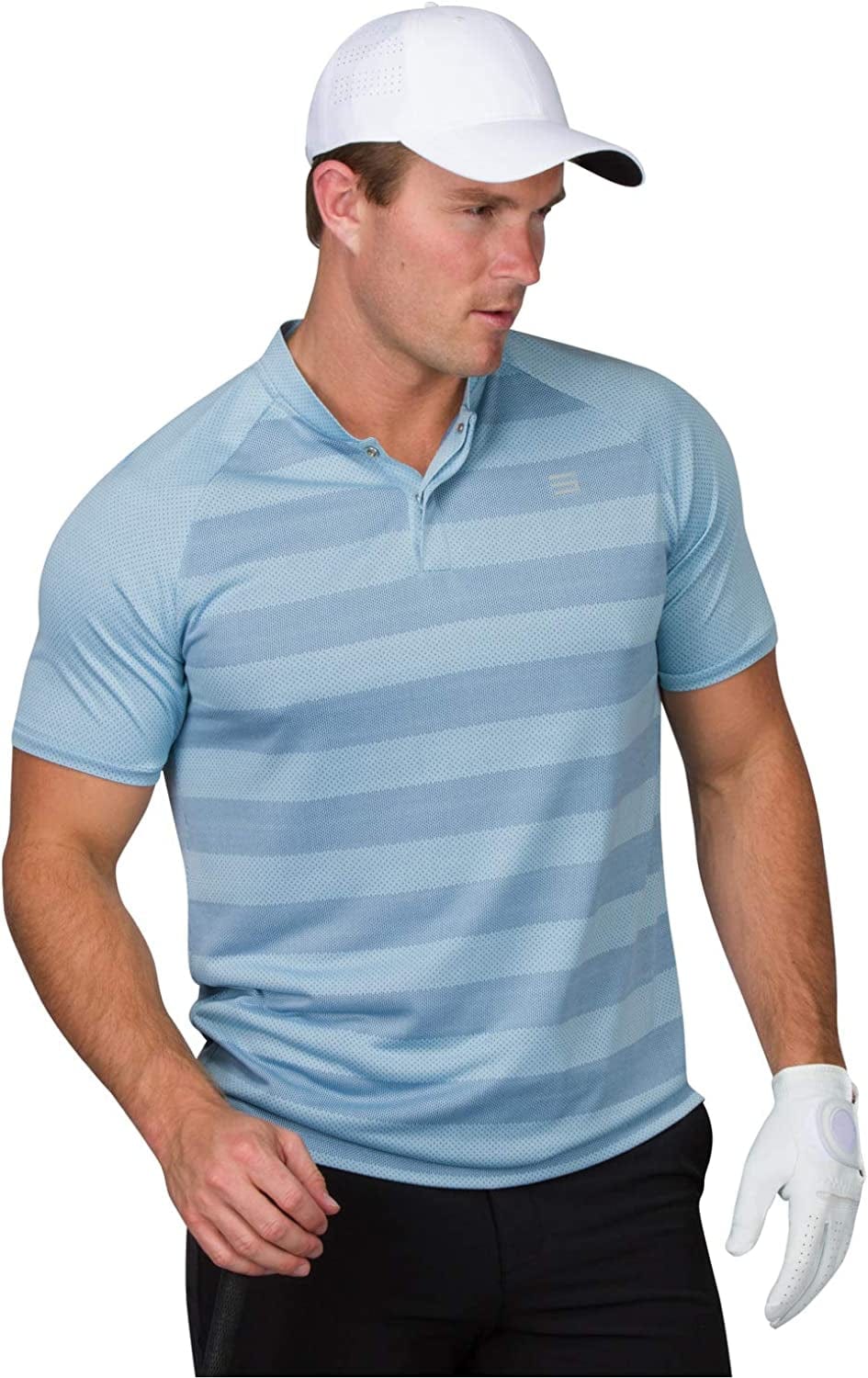 Three Sixty Six Golf Shirts for Men - Dry Fit Collarless Polo Shirts - Lightweight and Breathable, Stripe Design