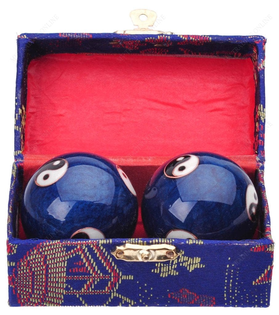 Traditional Chinese Health Exercise Stress Message Balls with Chime, Blue Yin Yang, 2 Inches