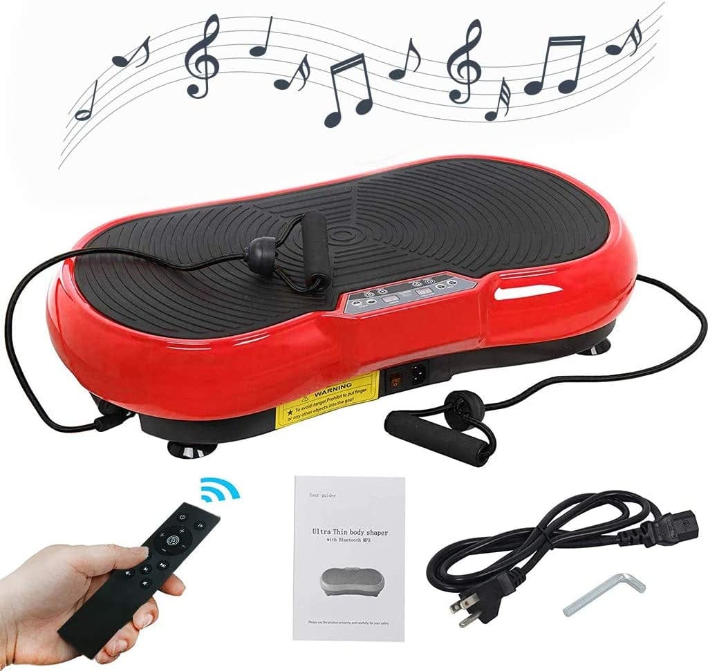 Vibration Plate Exercise Machine, Full Body Vibration Platform with Rope Skipping Body Workout Fitness Platform Massage Machine for Home Training, Shaping and Weight Loss【Us Fast Shipment】 (Red)