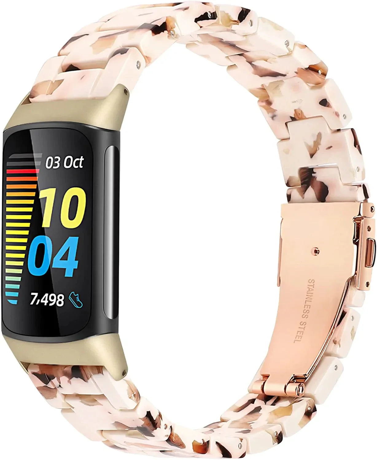 Wearlizer Resin Band Compatible with Fitbit Charge 5 Bands for Women Men, Cute Fashion Lightweight Bracelet Wristband Strap Accessories with Metal Buckle for Charge 5 Smartwatch, Tortoise