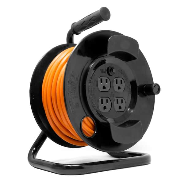 Extension Cord Reel Light-Up Power Outlet 50 ft 14 Gauge Heavy-Duty SJTW Outdoor