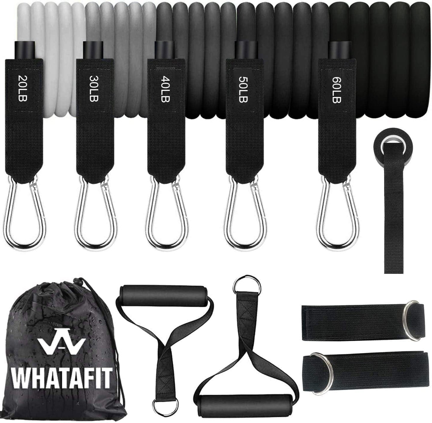 Whatafit Resistance Bands Set, Exercise Bands with Door Anchor, Handles, Carry Bag, Legs Ankle Straps for Resistance Training, Physical Therapy, Home Workouts