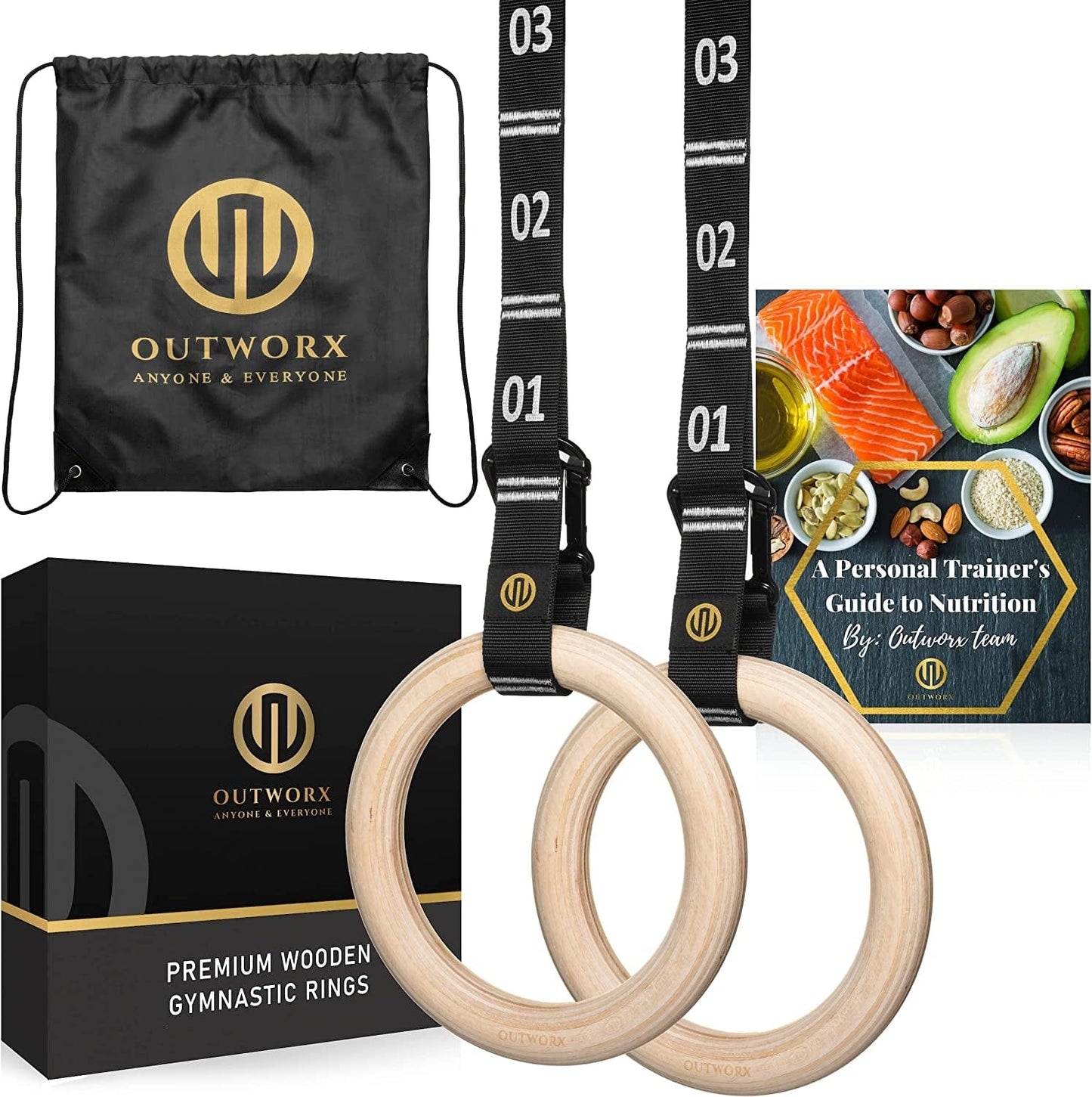 Wooden 1.25" Gymnastic Rings with Quick Adjustable Straps - Calisthenics Equipment for Home Full Body Workouts - Bodyweight Suspension Trainer - Outdoor Workout Olympic Pull up Rings - Fitness Gifts