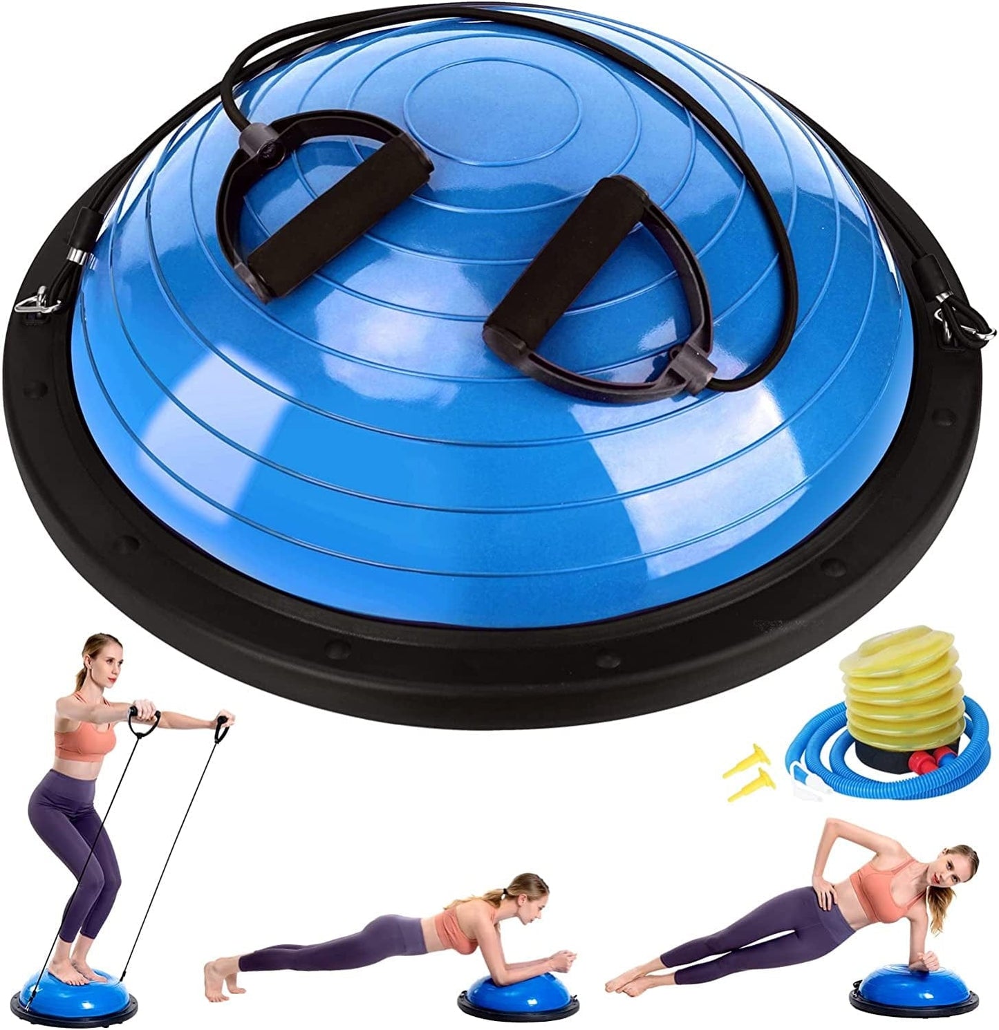 Zealty Half Balance Ball Trainer, Half Yoga Exercise Ball with Resistance Bands and Foot Pump, Balance Trainer for Stability Training, Strength Exercise Fitness, Home Gym Workout Equipment