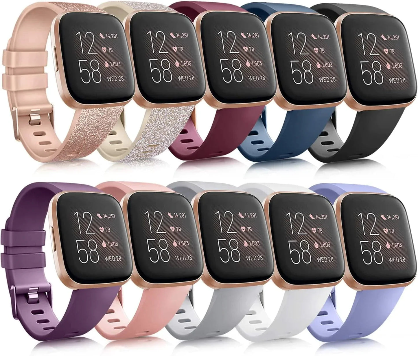 10 Pack Silicone Bands Compatible with Fitbit Versa 2 / Fitbit Versa/Versa Lite/Versa SE, Classic Soft Replacement Sport Wristbands Accessories for Women Men (Small, 10 Pack A)