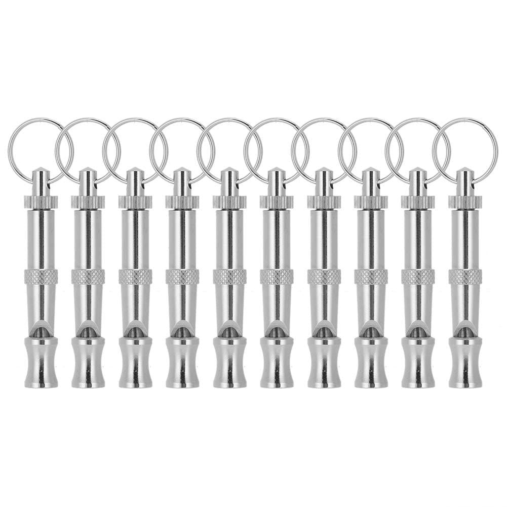 10Pcs Adjustable Dog Whistle Trainer Sound Waves Stainless Steel Pet Training Supplies with Metal Suspension Loop