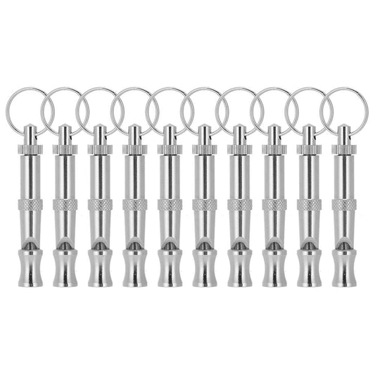 10Pcs Adjustable Dog Whistle Trainer Sound Waves Stainless Steel Pet Training Supplies with Metal Suspension Loop