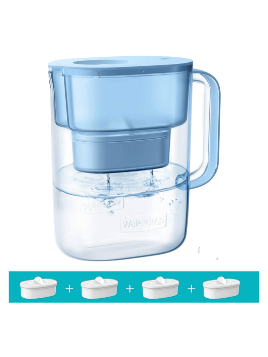 Waterdrop 200-Gallon Long-Life Lucid 10-Cup Water Filter Pitcher, With 4 Filters, NSF Certified, Reduces PFAS, PFOA/PFOS, Chlorine, 5X Times Lifetime, Blue
