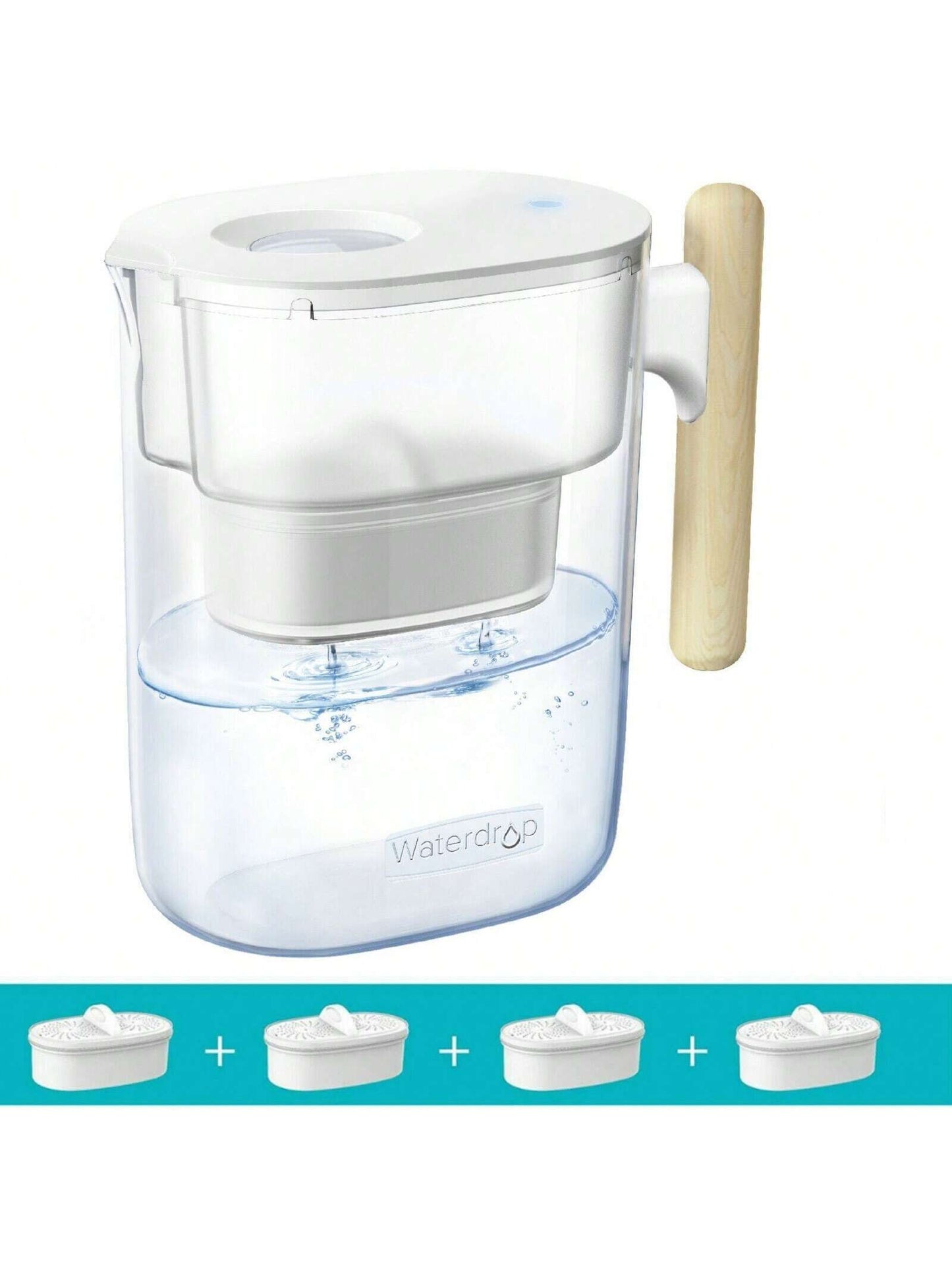 Waterdrop 200-Gallon Long-Life Water Filter Pitcher with 4 Filter, 5X Times Lifetime, Reduces PFAS, PFOA/PFOS, Chlorine,NSF Certified, Clear