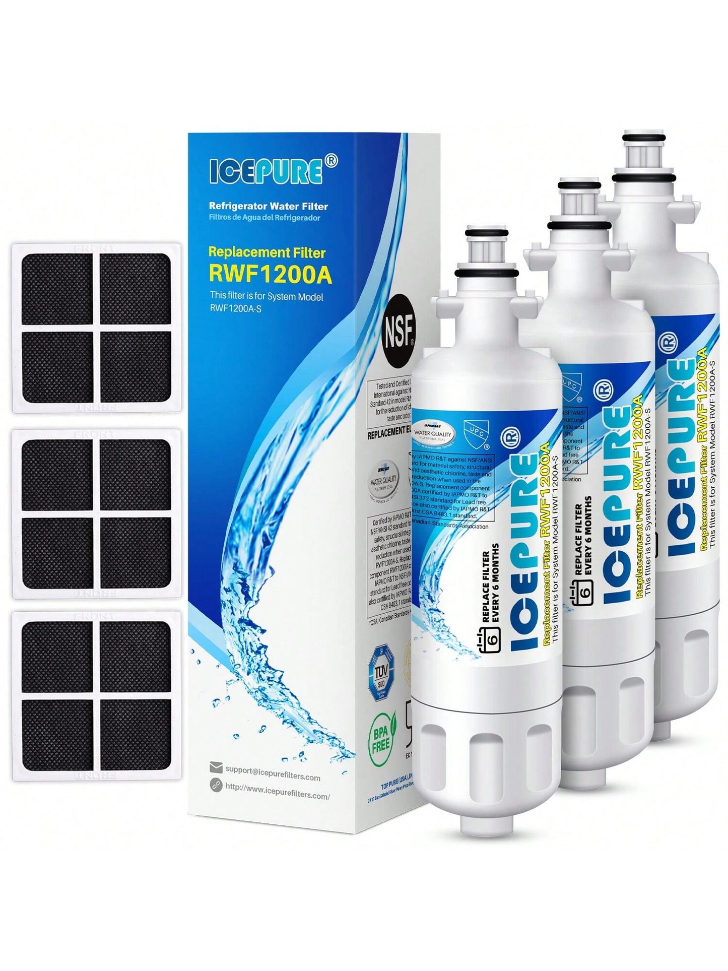 ICEPURE ADQ36006101 Replacement for LG LT700P, Kenmore Elite 9690, ADQ36006102, RFC 1200A, 46-9690 469690, ADQ36006101-S, LFXS30766S, WSL-3, FML-3, Refrigerator Water filter and LT120F Fresh Air Filte 3 Combo