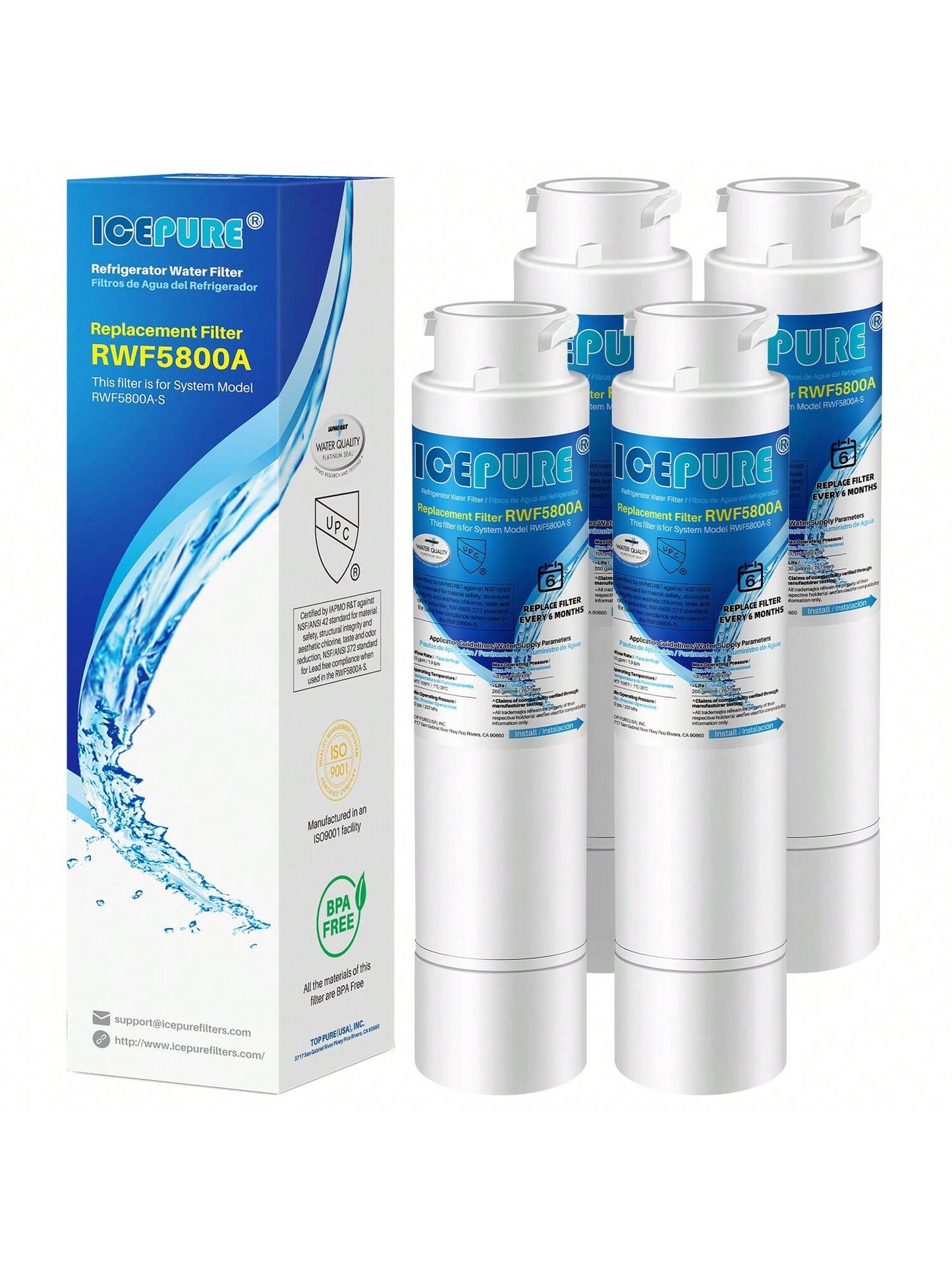 ICEPURE RWF5800A Refrigerator Water Filter Compatible With Frigidaire EPTWFU01, EWF02, Pure Source Ultra II, NIGELERO Ultrа II, 4PACK