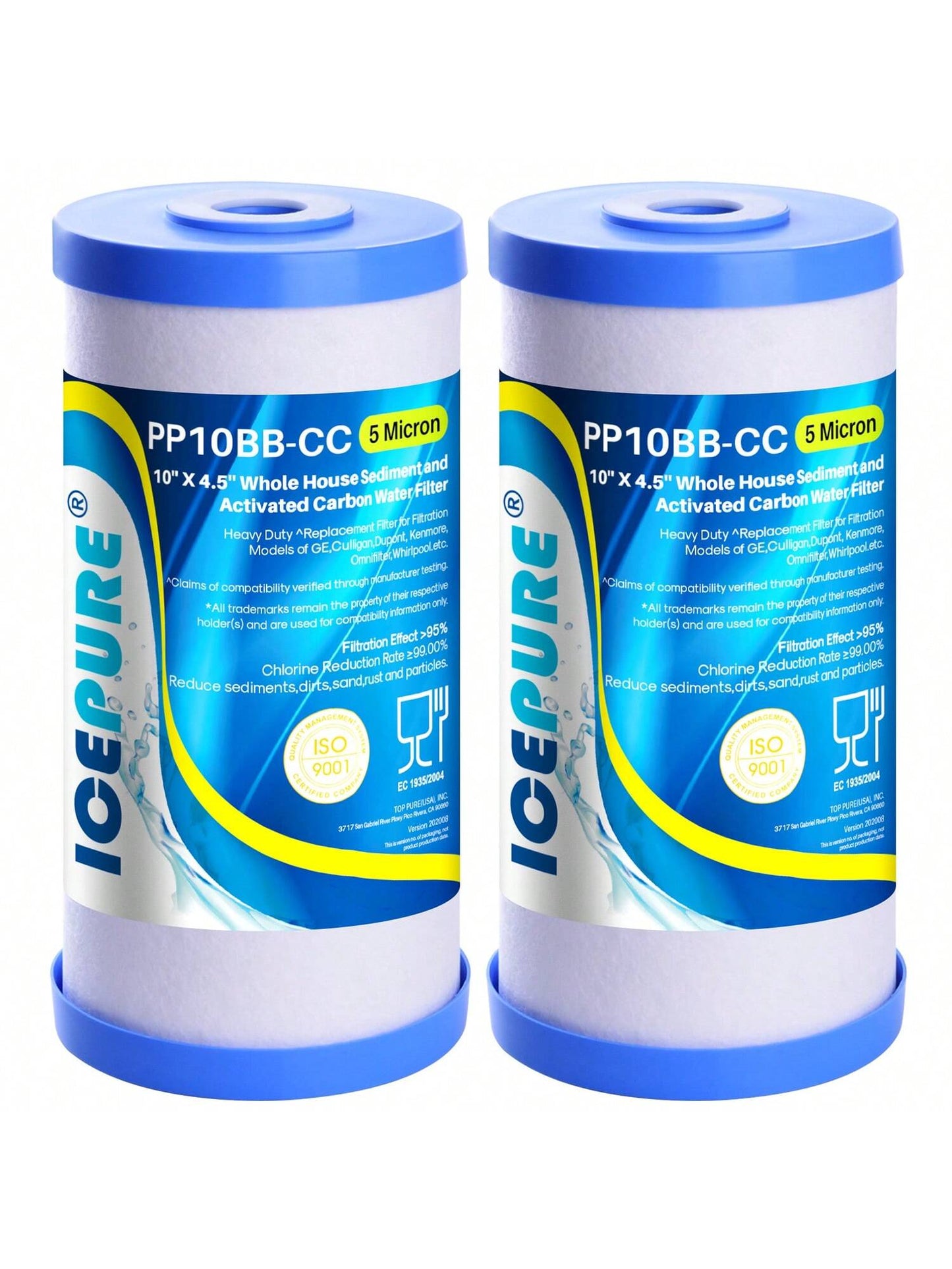 ICEPURE 5 Micron 10" X 4.5" Whole House Water Filter Compatible With GE FXHTC, GXWH40L, RFC-BBSA, W50PEHD, GXWH35F, GNWH38S,WFHD13001, R50-BB, Pack Of 2