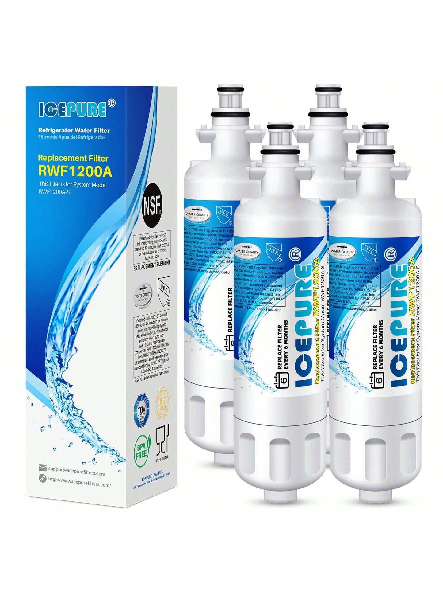 ICEPURE 46-9690 ADQ36006101 Replacement For LT700P, Kenmore Elite 9690 ADQ36006102, RFC1200A RWF1200A WSL-3 LFXS24623S LFXS30766S LFXC24726D LFXC24726S ADQ36006101-S Refrigerator Water Filter,4PACK