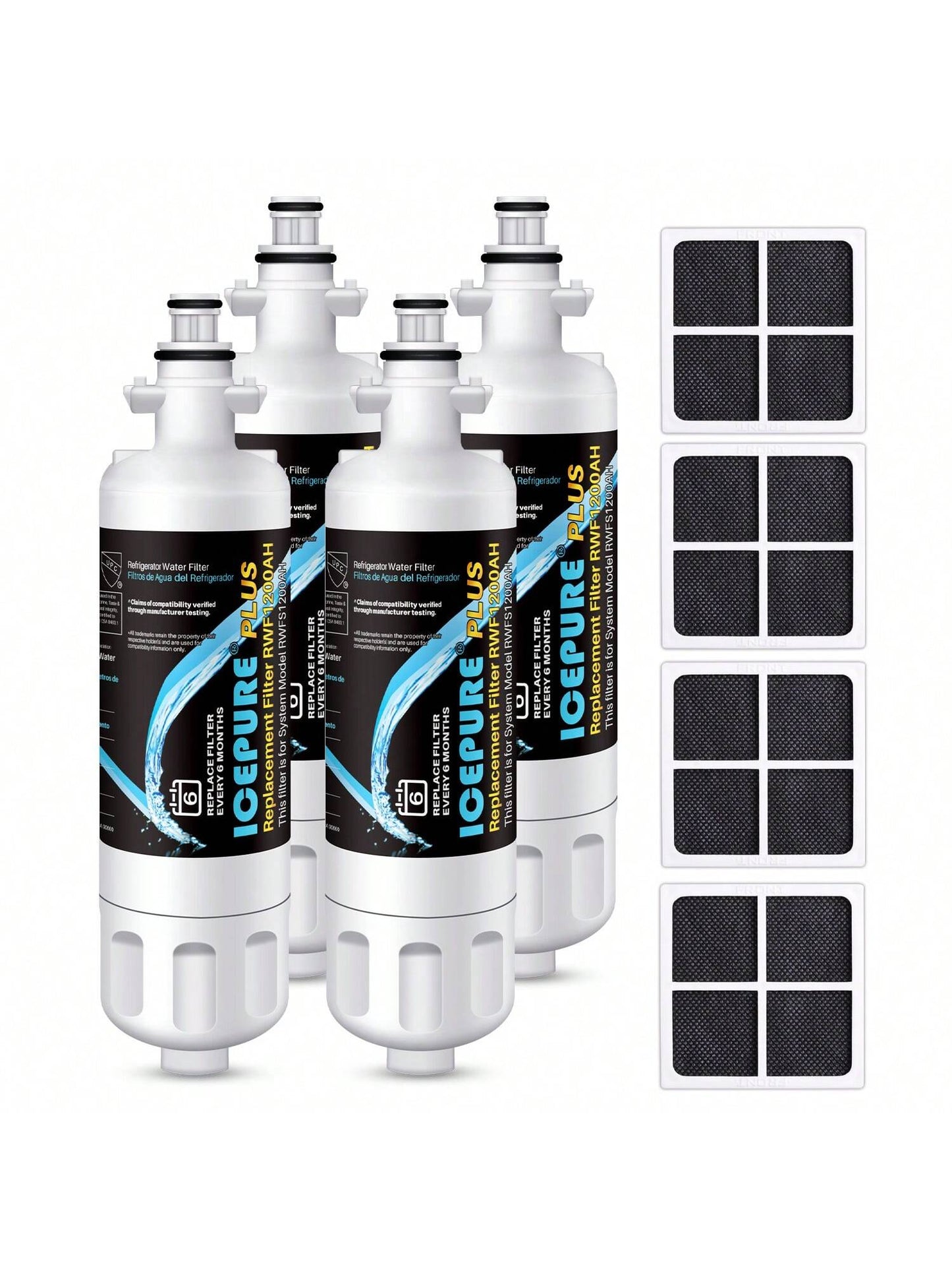 ICEPURE PLUS 46-9690 NSF/ANSI 53 Certified Replacement For LT700P ADQ36006101, Kenmore Elite ADQ36006102, LFXC24726S, HDX FML-3 LT700PC, RWF1052 Refrigerator Water And LT120F Air Filter,4 Pack