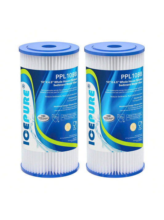 10" X 4.5" Whole House Pleated Water Filter Replacement For GE FXHSC, Culligan R50-BBSA, Pentek R50-BB, WFHDC3001, W50PEHD, GXWH40L, GXWH35F, For Well Water, Pack Of 2