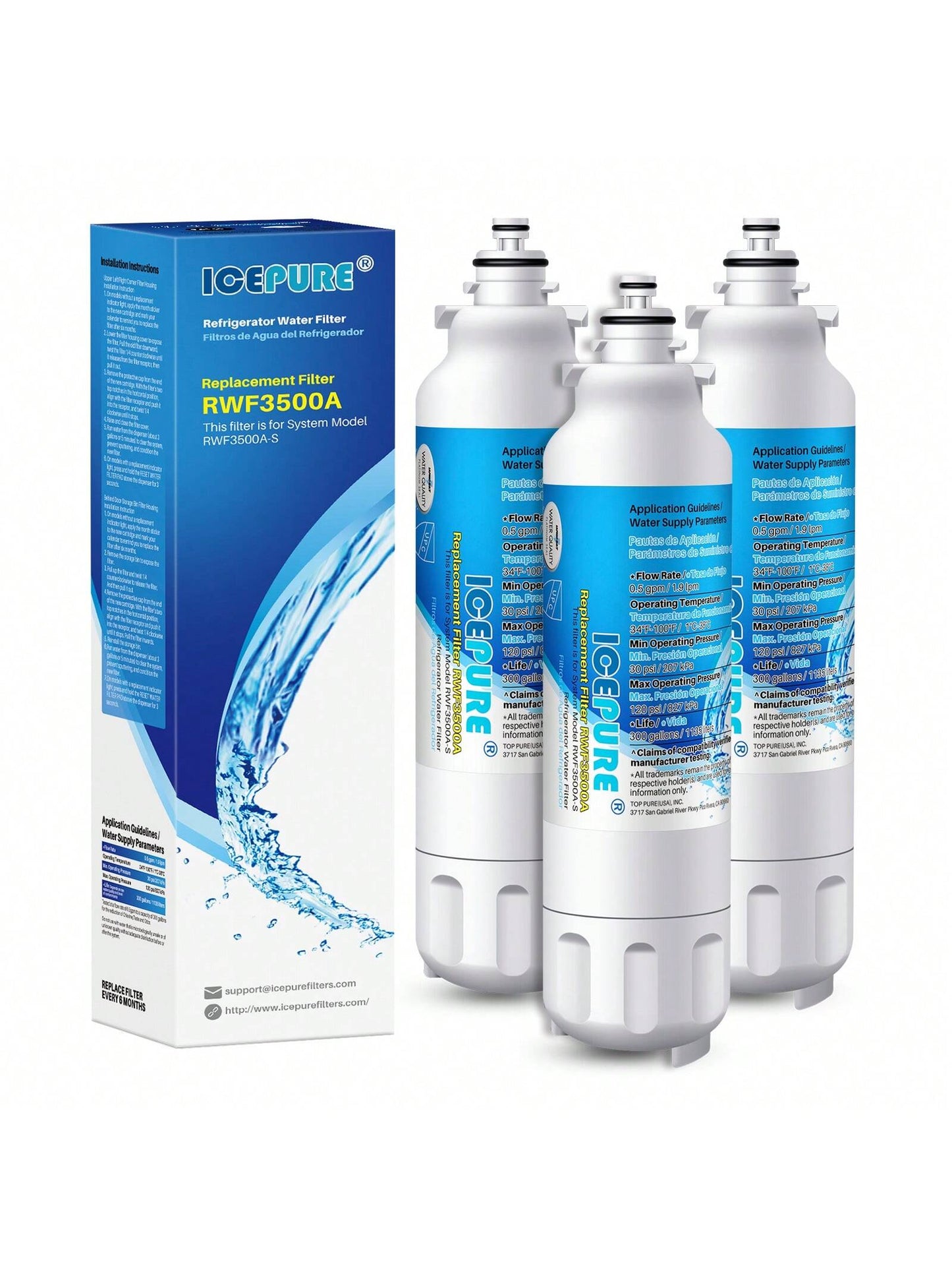ICEPURE ADQ73613401 Refrigerator Water Filter Compatible With LT800P, ADQ73613401, ADQ73613402, Kenmore 9490, LSXS26326S, LMXC23746S, LMXC23746D, LSXS26366S, Rwf3500a 3 PACK