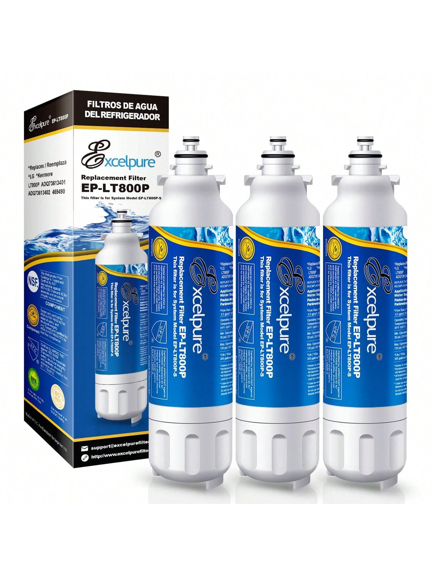 EXCELPURE ADQ73613401 Replacement For LT800P, ADQ73613402, ADQ736134, ADQ73613408, Kenmore 9490,46-9490, 3PACK, LMXS30776s, LSXS26326S, LSXS26366S, LSXS26366D, LMXC23746S, LMXC23746D, RWF3500A