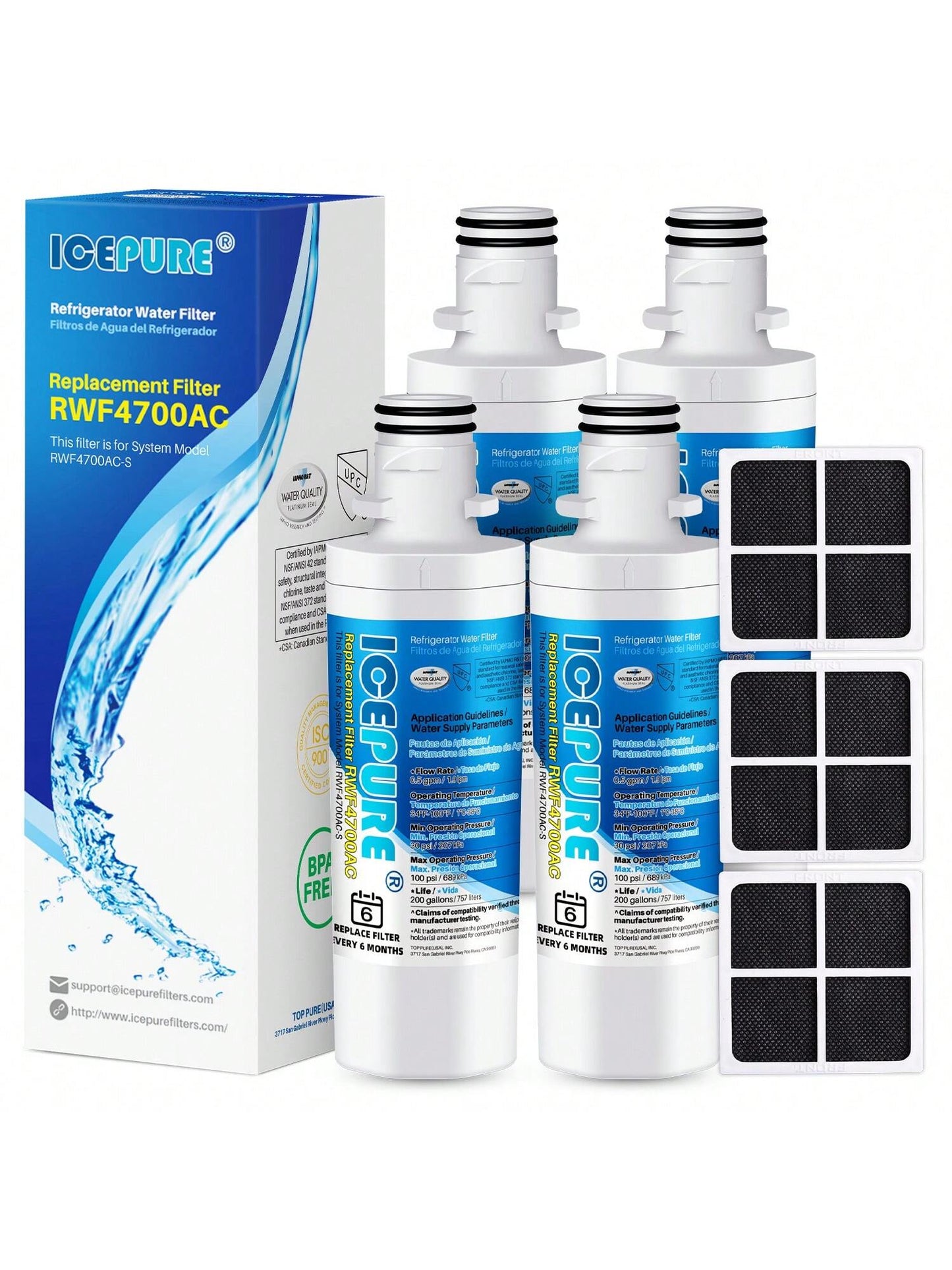 ICEPURE ADQ747935 Refrigerator Water Filter And Air Filter Replacement For  LT1000PMDJ64844601, Kenmore Elite 9980, ADQ74793501 LT1000PC ADQ74793502, LMXS28626S, LFXS26973S, LT120F 4PACK