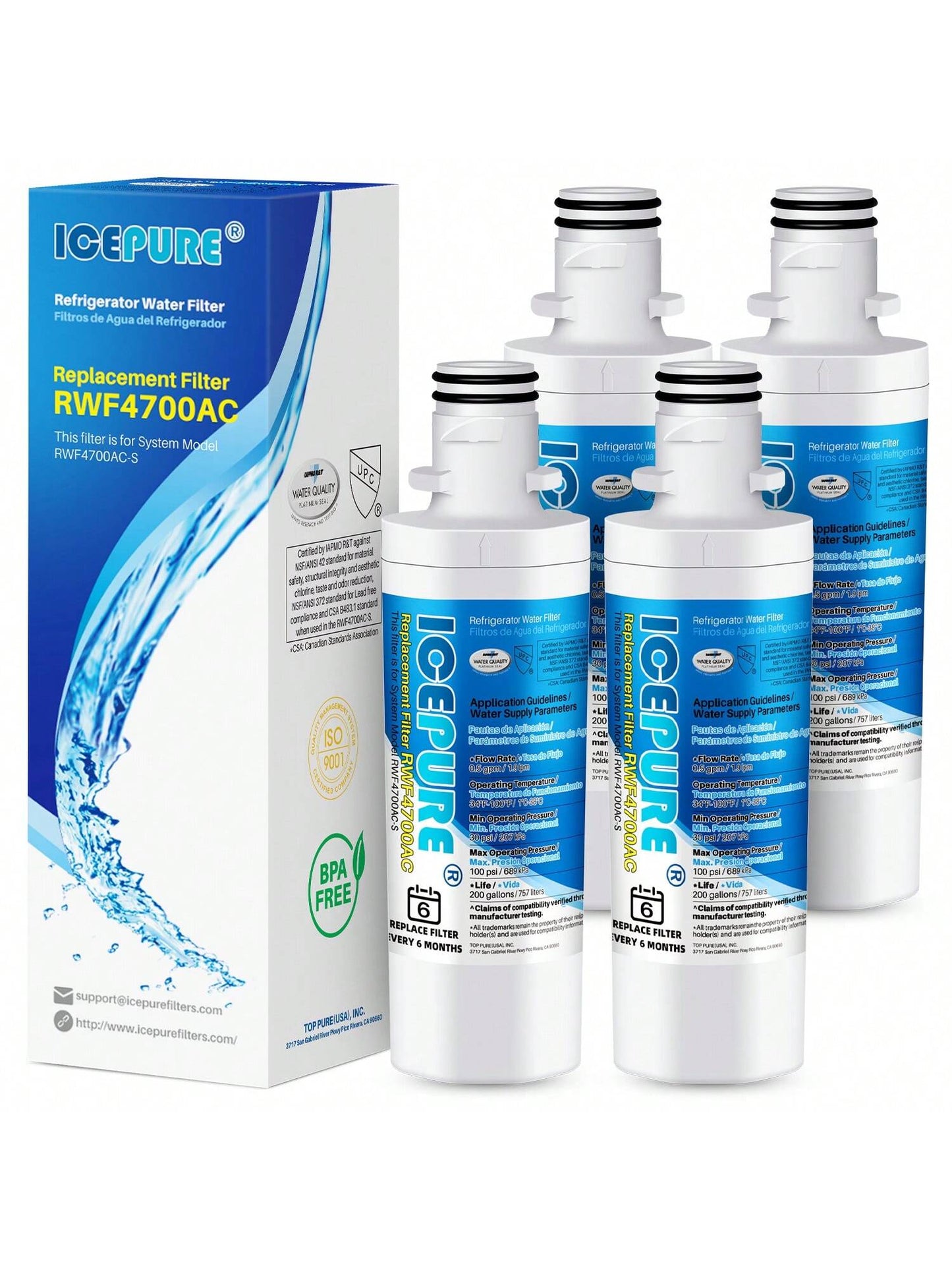 ICEPURE 9980 Replacement For  LT1000P, ADQ747935 MDJ64844601, Kenmore Elite 46 9980, ADQ74793501 LT1000PC LT1000 ADQ74793502, LMXS28626S, LMXC23796S, LFXS26973D Refrigerator Water Filter, 4PACK