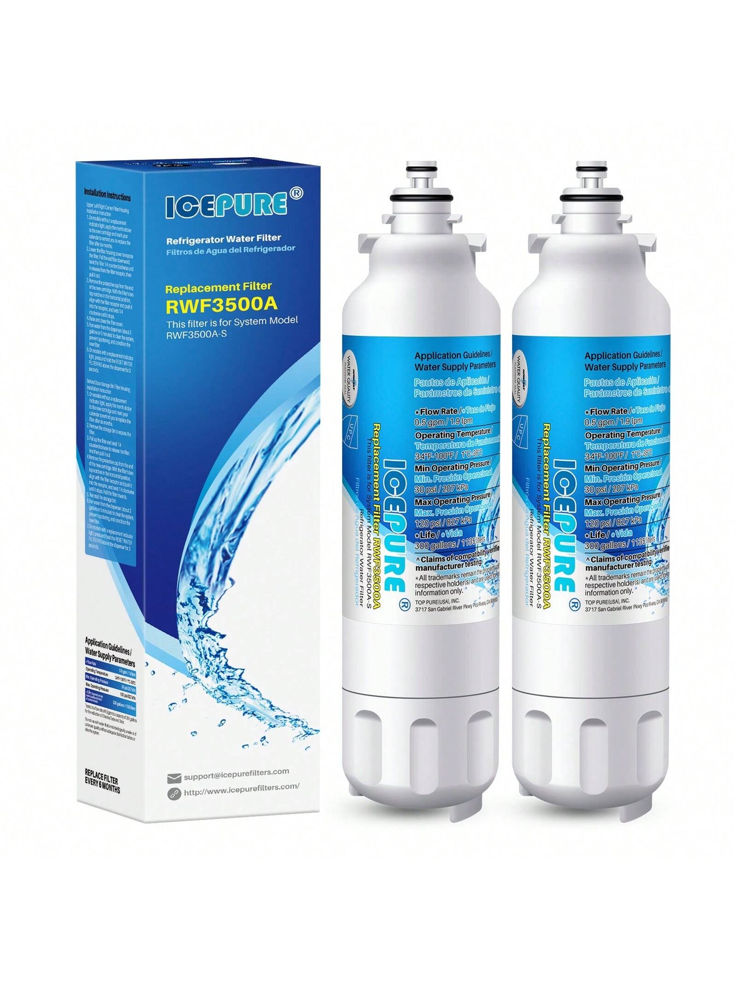 ICEPURE ADQ73613401 Replacement For Kenmore 46-9490,  800P, R-9490, LMXS30776S, LSXS26366S, LSXS26366D, LSXS22423s, LSXS26386D, LMXC23746D, LSXS26326S,RWF3500A,Refrigerator Water Filter, 2PACK