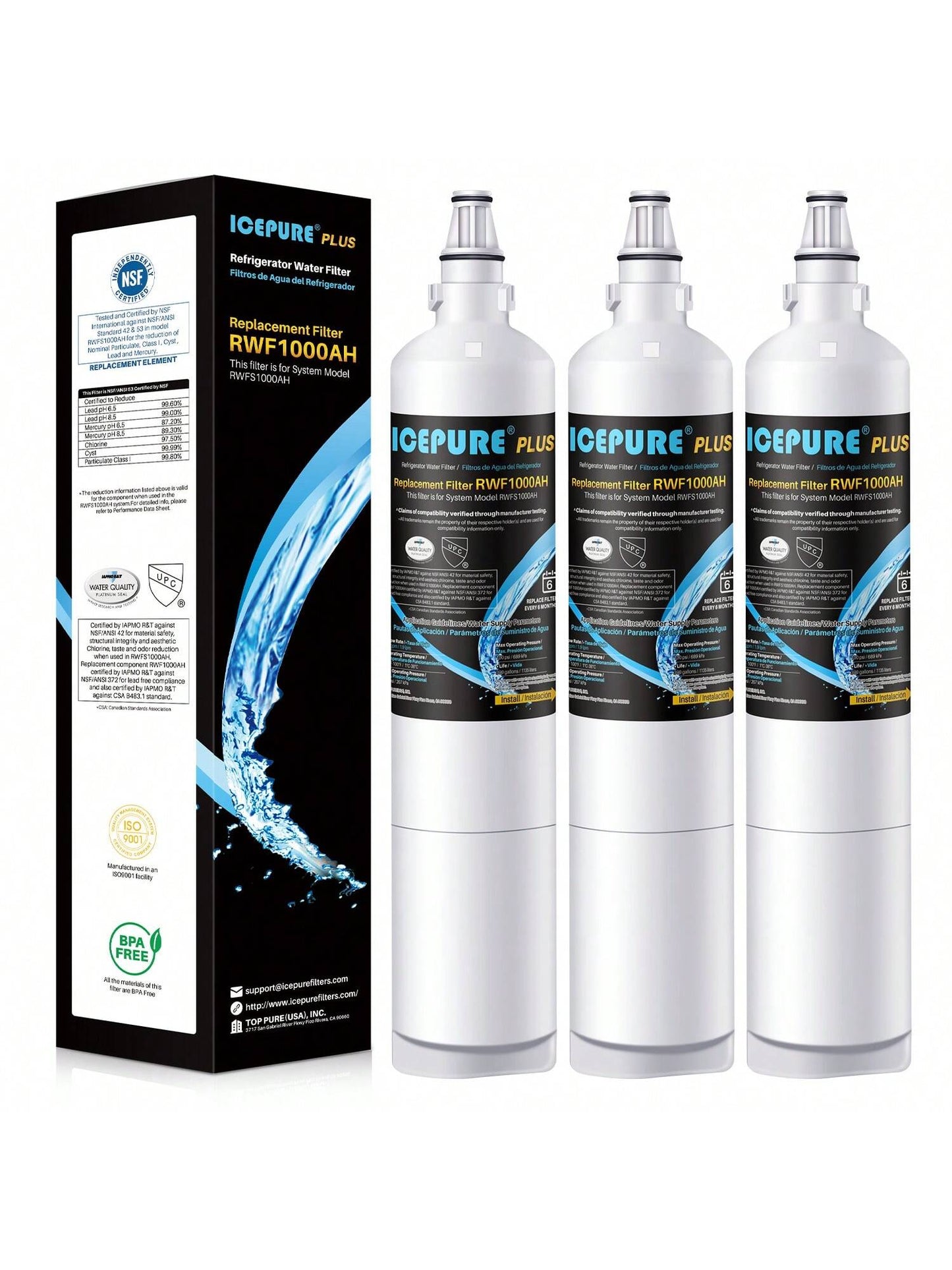 ICEPURE PLUS 9990 NSF 53&42 Certified Replacement For Kenmore 46-9990,  LT600P 5231JA2006B 5231JA2006A-S, KENMORECLEAR 9990, FML-2, LSC27931ST, LFX25960ST, RWF1000A Refrigerator Water Filter, 3PACK