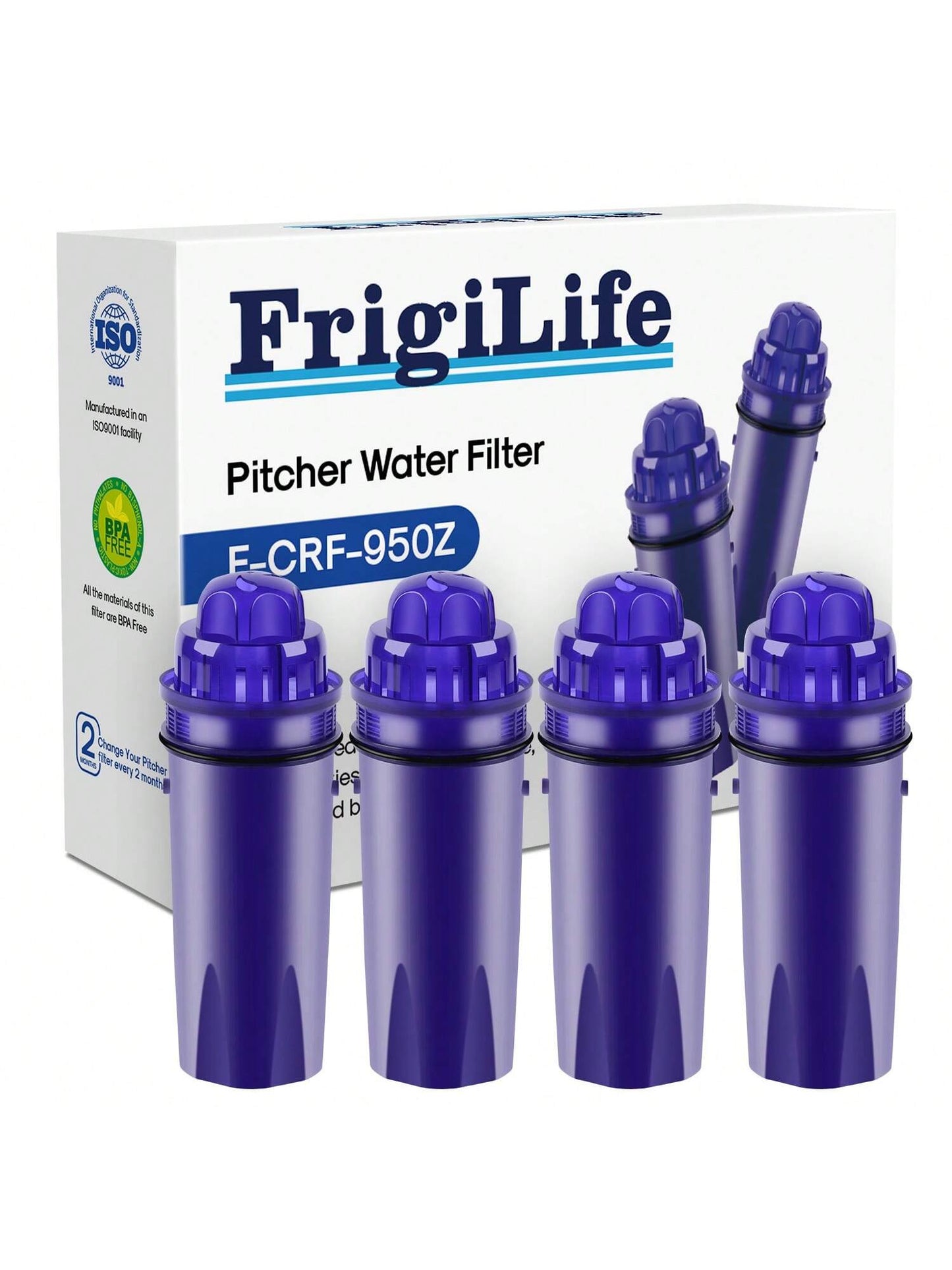 FrigiLife Pitcher Water Filter Replacement With Pur CRF950Z, CRF-950Z, DS-1800Z, PPT700W, CR-1100C, PPT711W, CR-6000C, PPT710W, PPF900Z, Compatible With More PUR Pitchers Dispensers, 4PACK