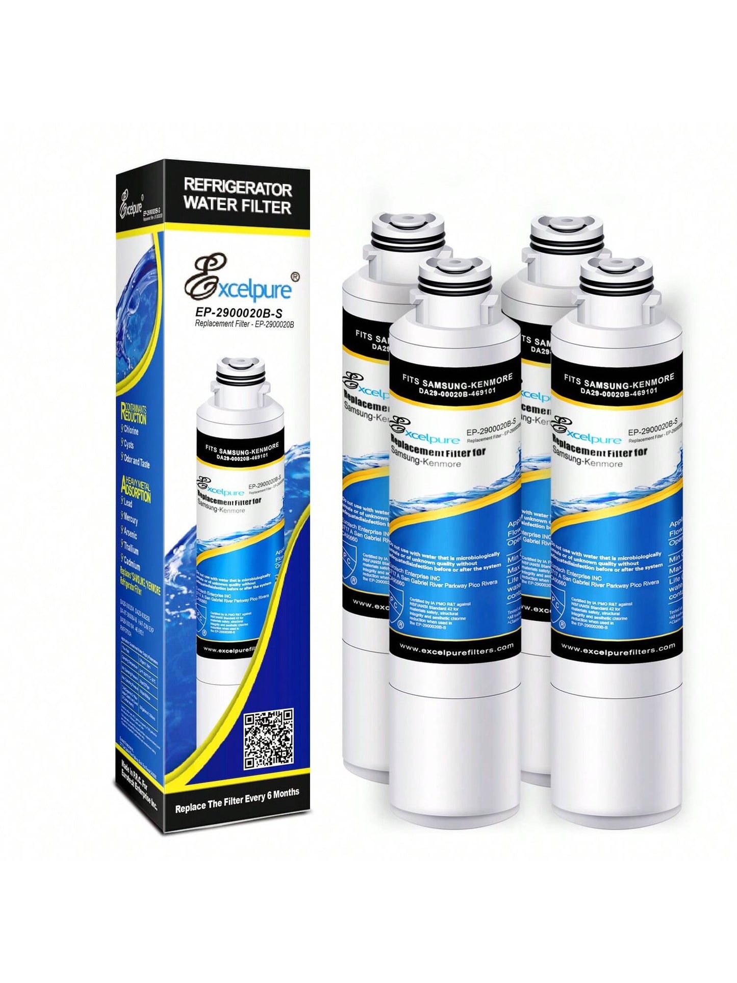 EXCELPURE DA29-00020B Replacement For  HAF-CIN, RF28HMEDBSR,DA97-08006A, RF28HFEDBSR, RF28JBEDBSG, RF261BEAESR, RF4287HARS, RF263BEAESR, RF23HCEDBSR, RF28HFEDTSR,Refrigerator Water Filter,4PACK