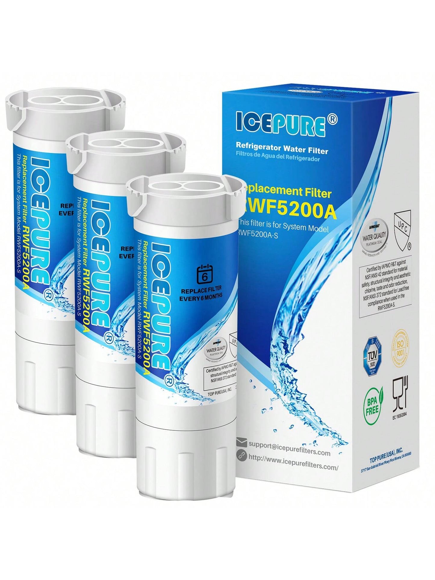 ICEPURE XWF Water Filter Replacement For GE XWF, WR17X30702, GE French Doors And Side-By-Side Refrigerators GDE25, GFE26, GNE25, GNE27, GYE18, GBE21, GDE21, GNE21, GFE24 Genuine 3PACK