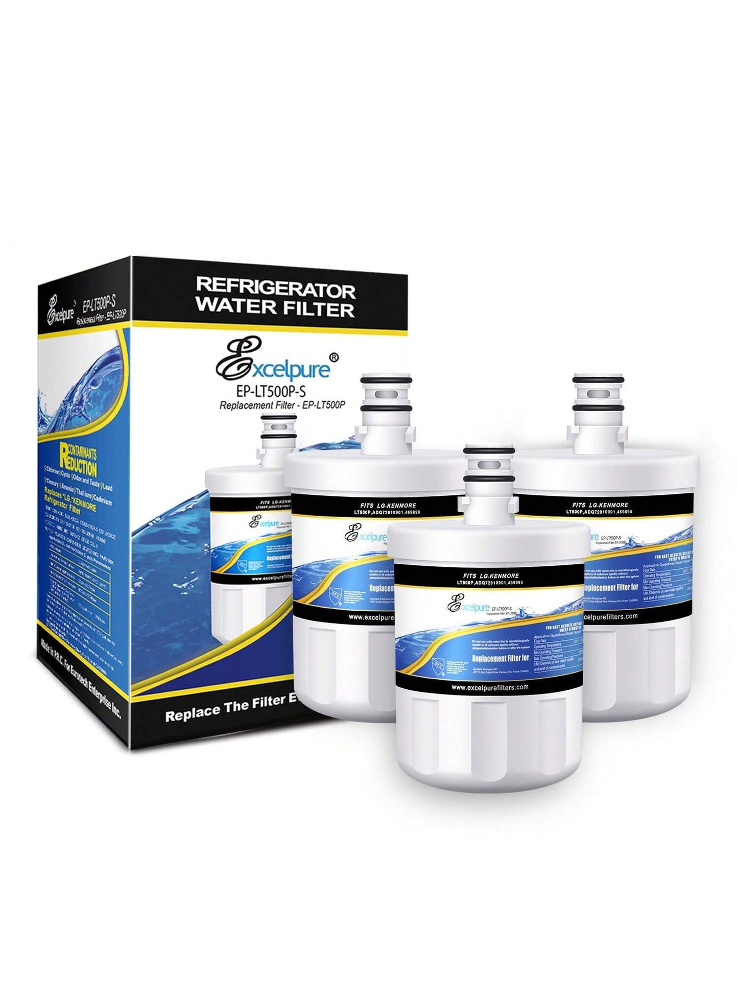 EXCELPURE Replacement For  LT500P, 5231JA2002A, Kenmore 9890, LFX25974ST, GEN11042FR-08, RWF0100A, LFX25973ST, ADQ72910902, HDX FML-1,RFC0100A, LFX25973D, CLCH110, Refrigerator Water Filter,3PACK