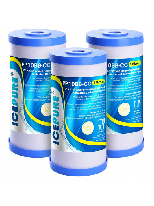 ICEPURE 5 Micron 10" X 4.5" Whole House Water Filter Compatible With GE FXHTC, GXWH40L, RFC-BBSA, W50PEHD, GXWH35F, GNWH38S,WFHD13001, R50-BB, Pack Of 3