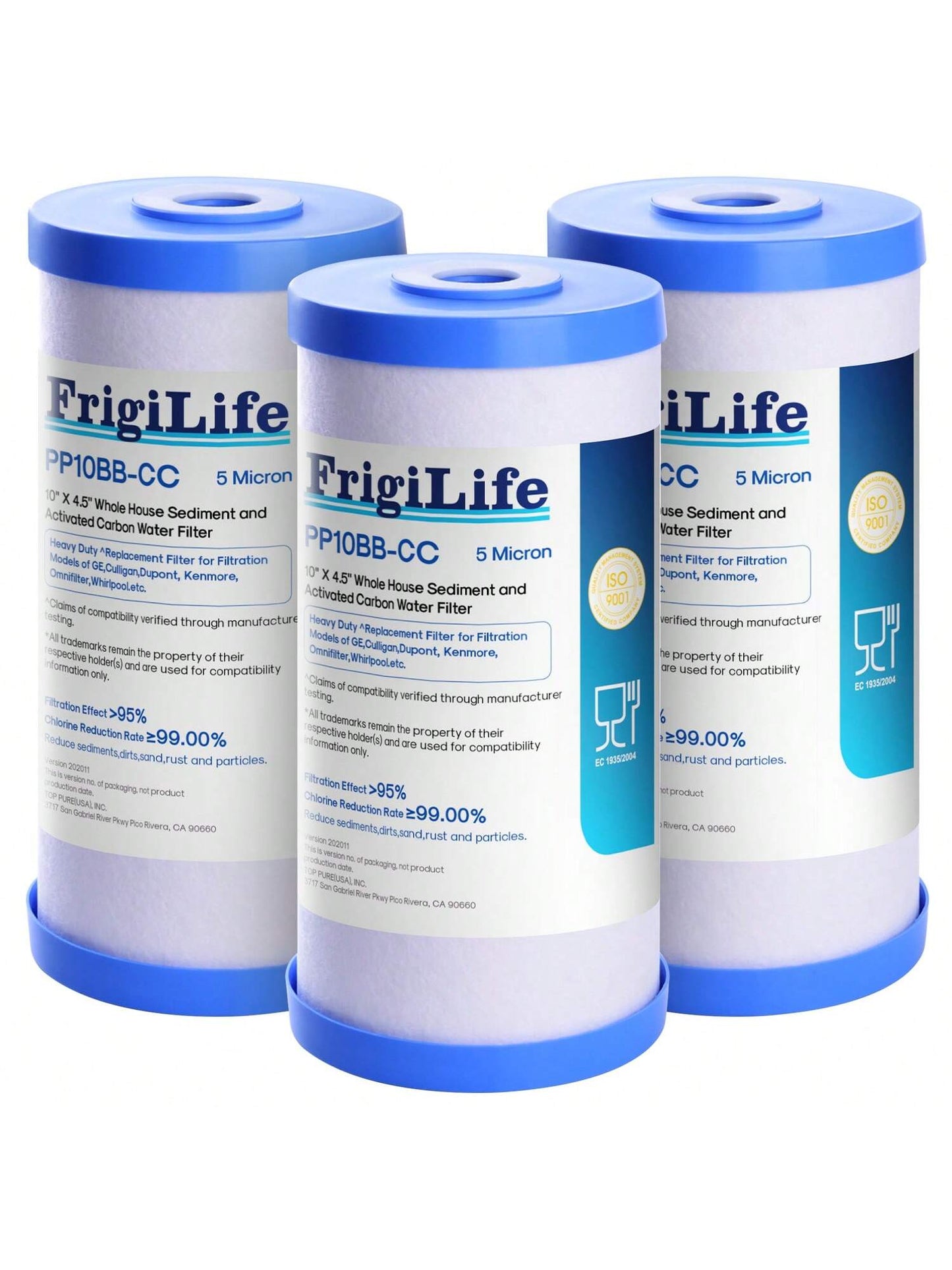 FrigiLife FXHTC 5 Micron 10" X 4.5" Whole House Sediment Activated Carbon Water Filter Replacement For GE FXHTC, GXWH40L, GXWH35F, GNWH38S, RFC-BBSA, W50PEHD, WFHD13001, 3 PACK