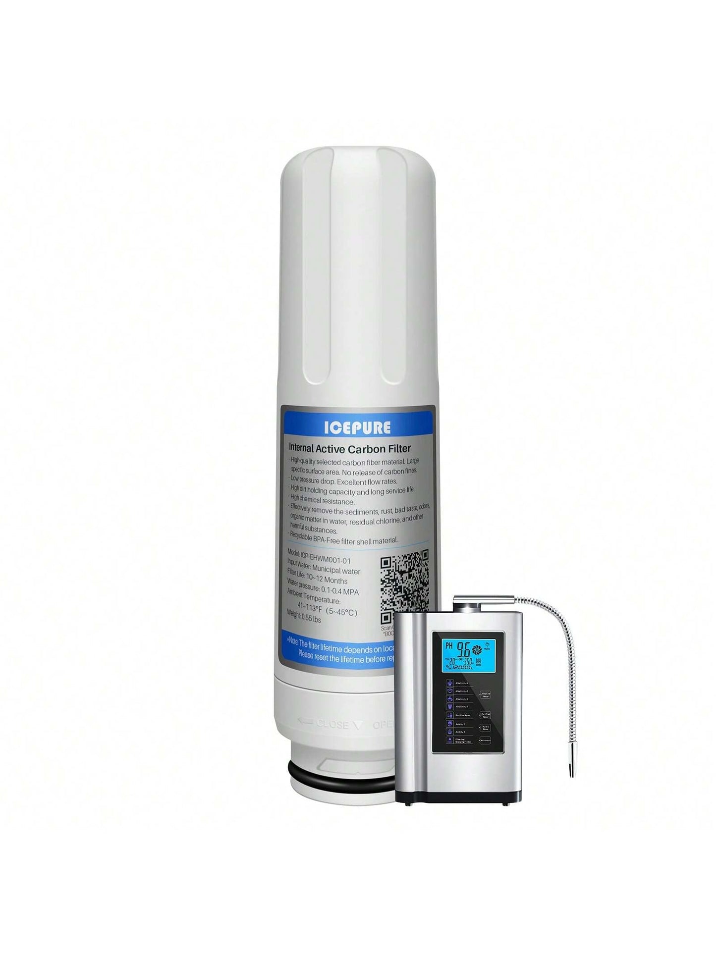 ICEPURE Replacement Internal Active Carbon Water Filter For PH3.5~10.5 Alkaline Water Ionizer Machine Only