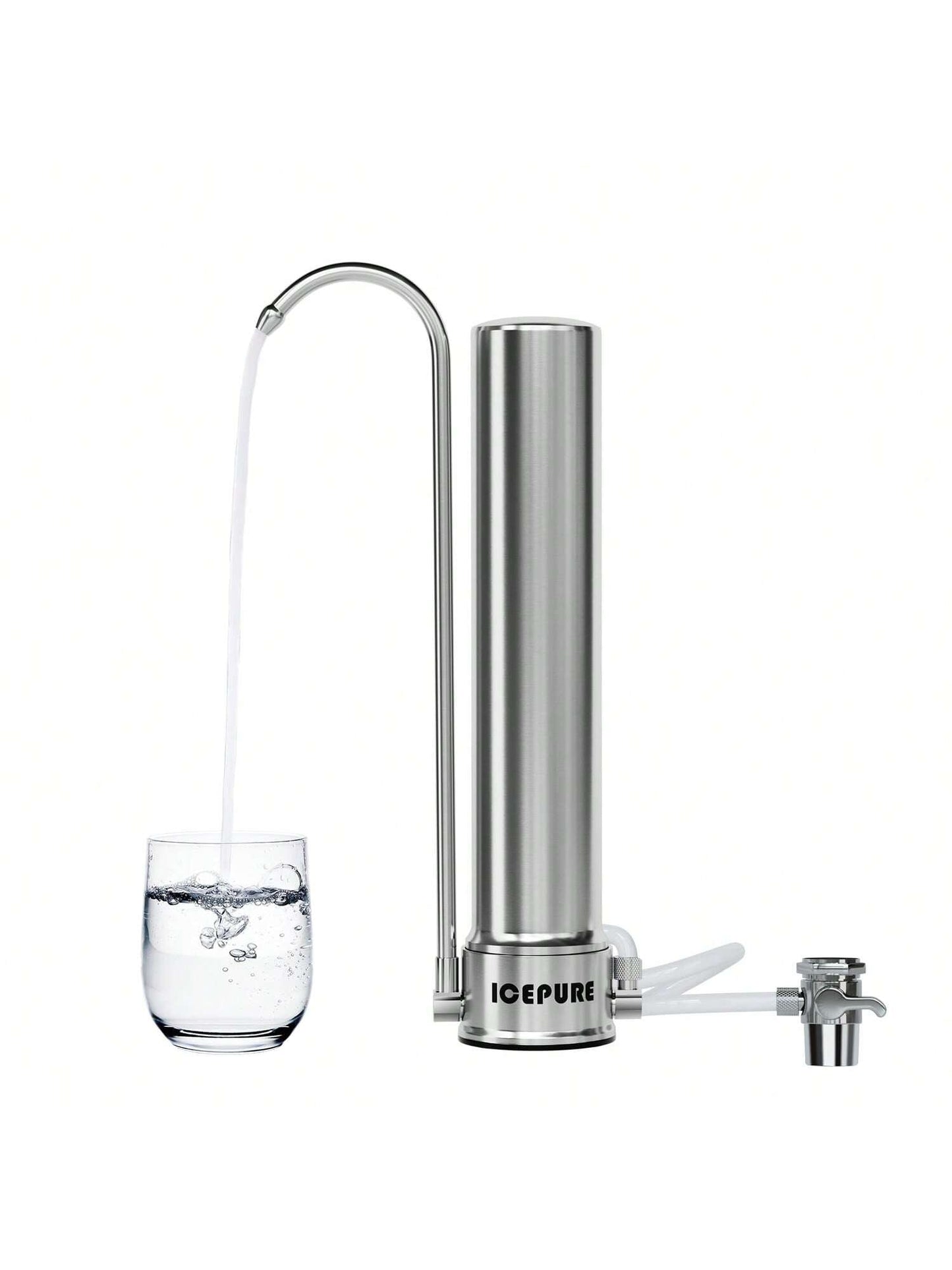 ICEPURE Countertop Water Filter System, 8000 Gallons Faucet Water Filter, Stainless Steel Countertop Filter, Reduces 99.99% Lead, Chlorine, Heavy Metals, Bad Taste & Odor