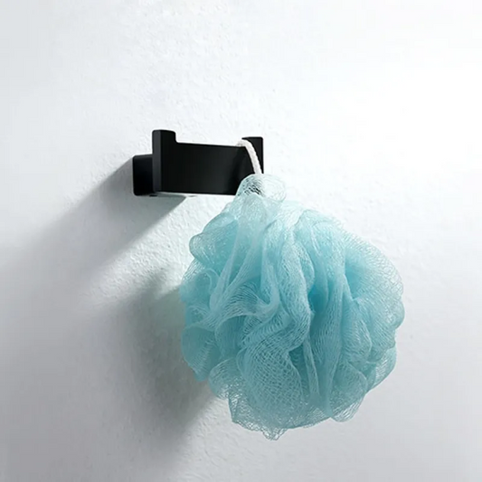 Square Stainless Steel Double Hook in Matte Black - Wall Mounted