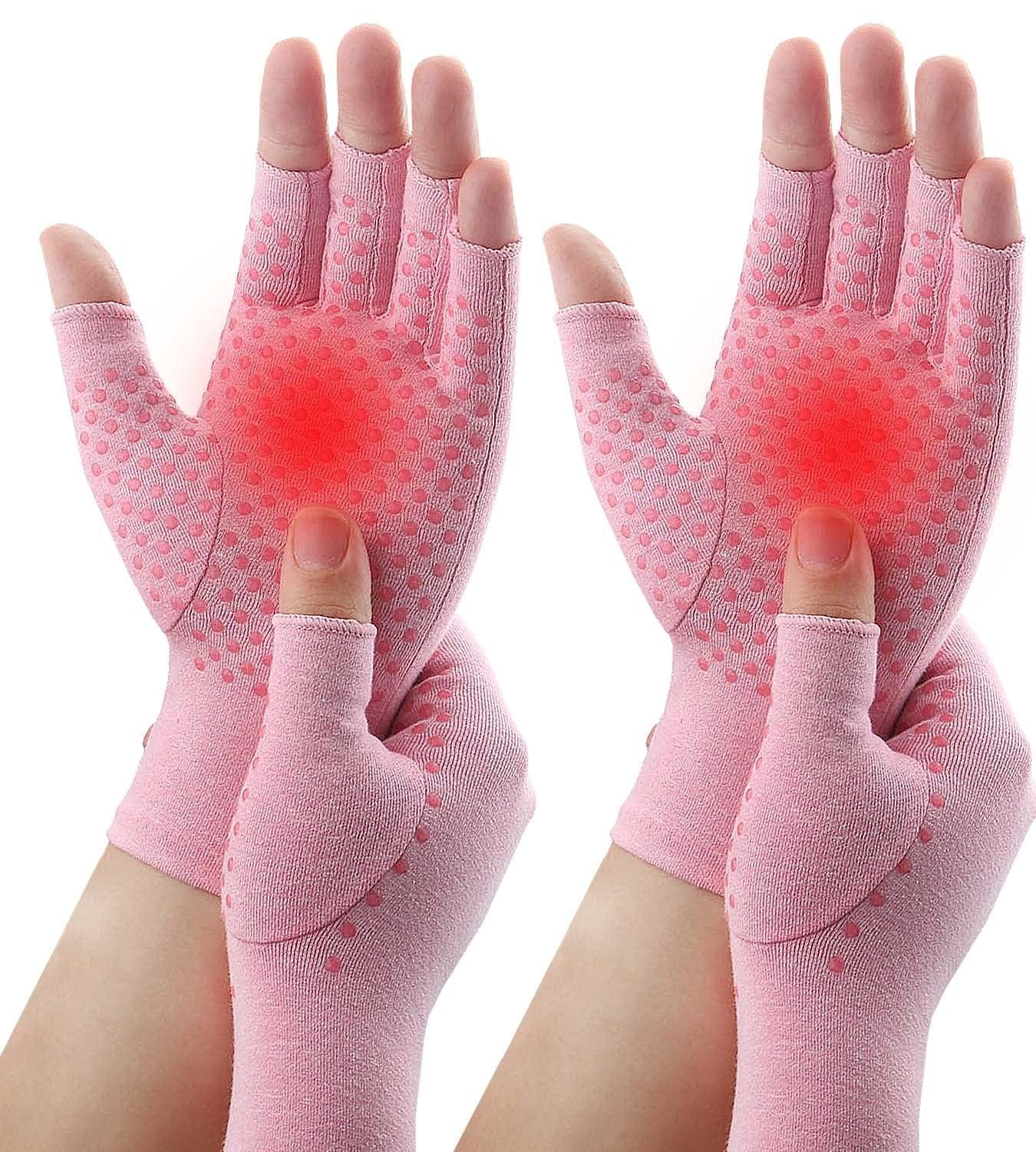 2 Pairs Arthritis Compression Gloves for Arthritis, Rheumatoid, Carpal Tunnel Pain, Driving,Typing Fingerless Gloves for Women Men, Rapid Recovery, Support Hand,Wrist and Joint, Non-Slip Dots (Medium)
