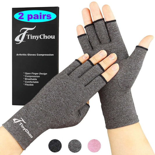 2 Pairs Compression Arthritis Gloves for Women and Men - Fingerless Gloves for Arthritis Hand Pain Relief Typing