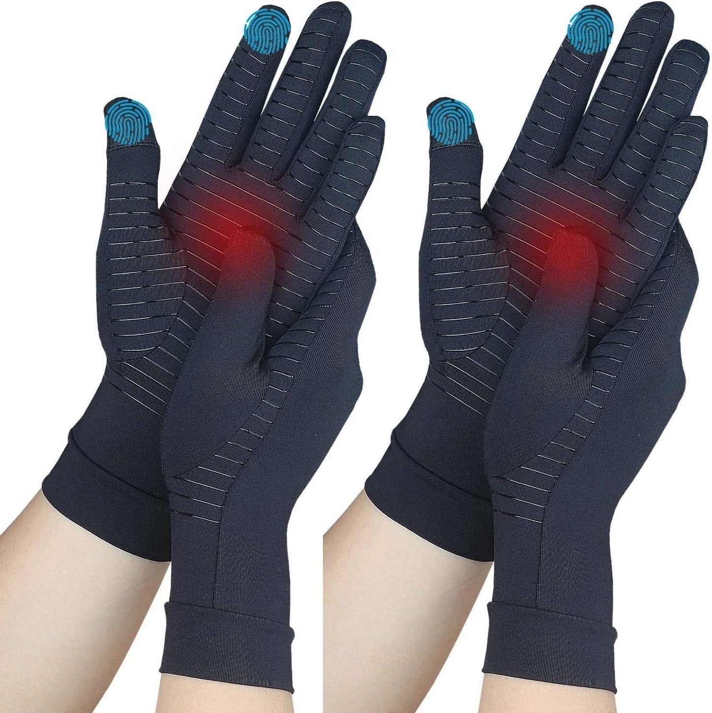 2-Pairs Copper Arthritis Compression Gloves for Women Men,Relieve Arthritis Hand Pain Swelling and Carpal Tunnel,Full Finger Hand Glove with Touchscreen Tips for Typing, Support for Joints (Medium)