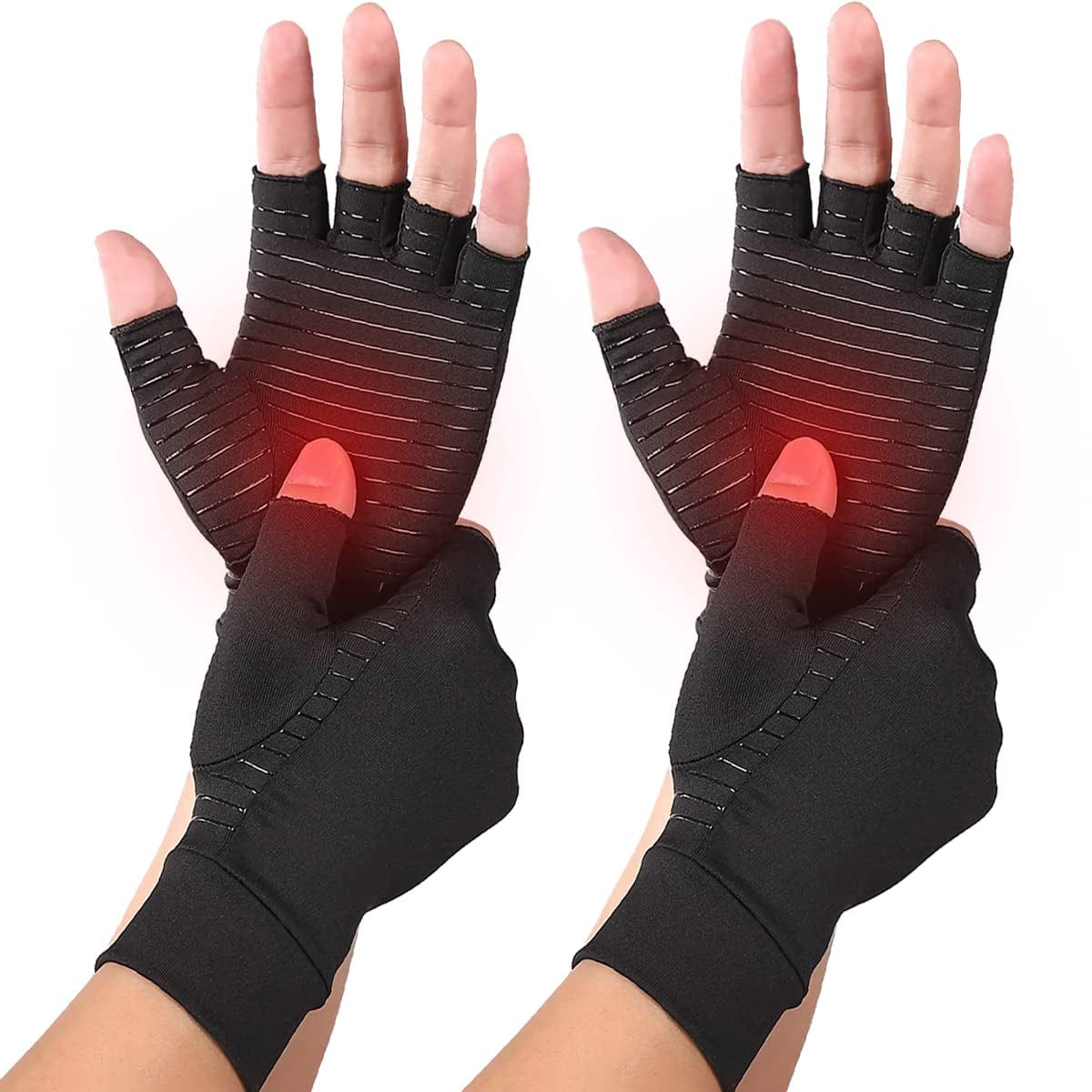 2 Pairs Copper Arthritis Compression Gloves, Relieve Hand Swelling, Arthritis Rheumatoid, Carpal Tunnel Pain, Compression Gloves for Arthritis for Men & Women, Fingerless Gloves for Work(Xl)