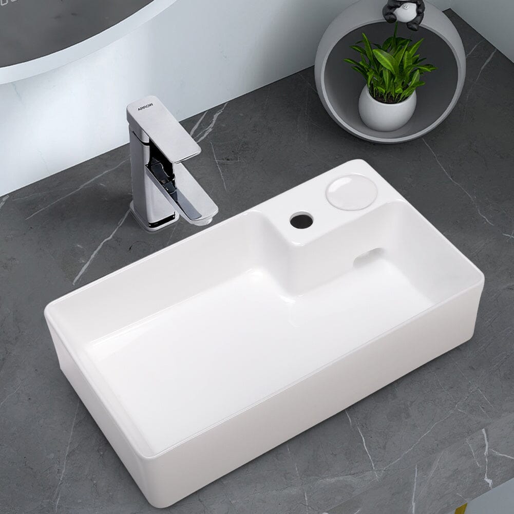 58cm W Bathroom Ceramic White Square Sink