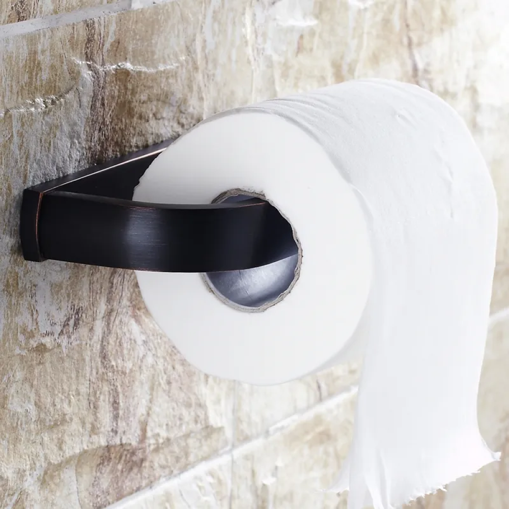 Classy Antique Bathroom Toilet Paper Roll Holder & Single Post - Solid Brass in Black