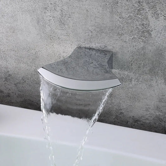 Stainless Steel Round-Flat Wall-Mounted Waterfall Bathtub Faucet in Polished Chrome