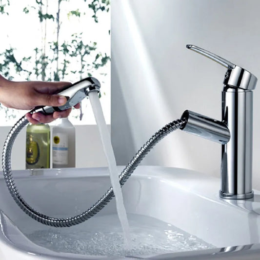 Pull-out Spray Bathroom Faucet with Single Handle in Polished Chrome