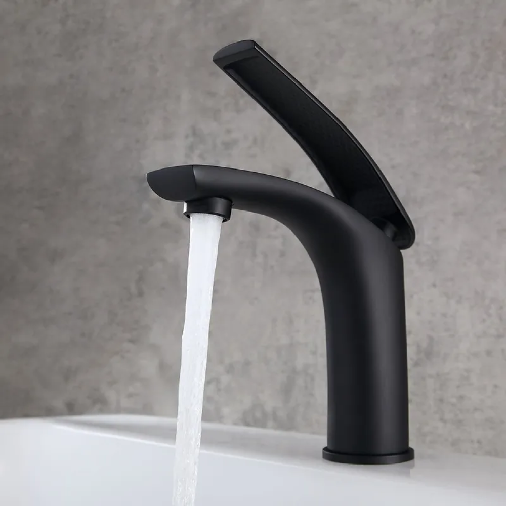 Matte Black Single Handle Bathroom Faucet - Solid Brass One-Hole