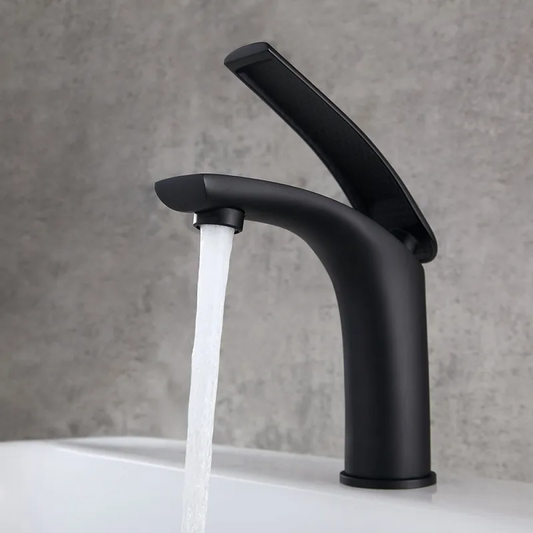 Matte Black Single Handle Bathroom Faucet - Solid Brass One-Hole