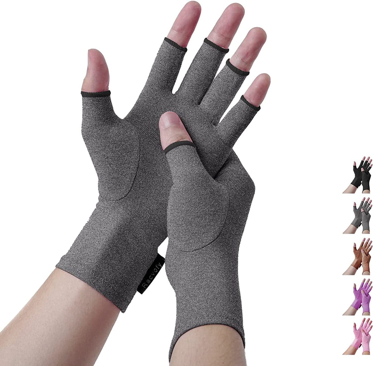 Racvofy Arthritis Gloves, Fingerless Gloves, Relieve Muscle Pain, Comfortable Fit Compression Gloves for Arthritis, Rheumatiod, Tendonitis, Carpal Tunnel Pain, Computer Typing, Dailywork (Grey, S)