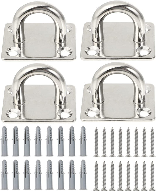 4Pcs Wall Ceiling Mount Bracket Suspension Strap Trainer Mount Anchor Hammock Hanger Stainless Steel Eye Plate Screws Marine Hardware for Yoga Swing Battle Ropes Silver M8